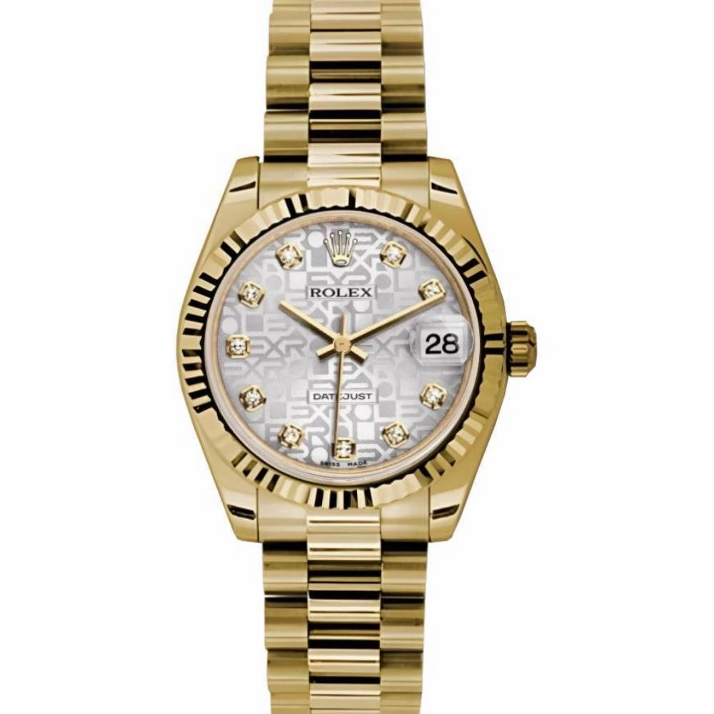 Rolex Datejust 31mm - Ref: 178278 sjdp - Silver Jubilee Dial, 18K Yellow Gold President Bracelet Women's Watch