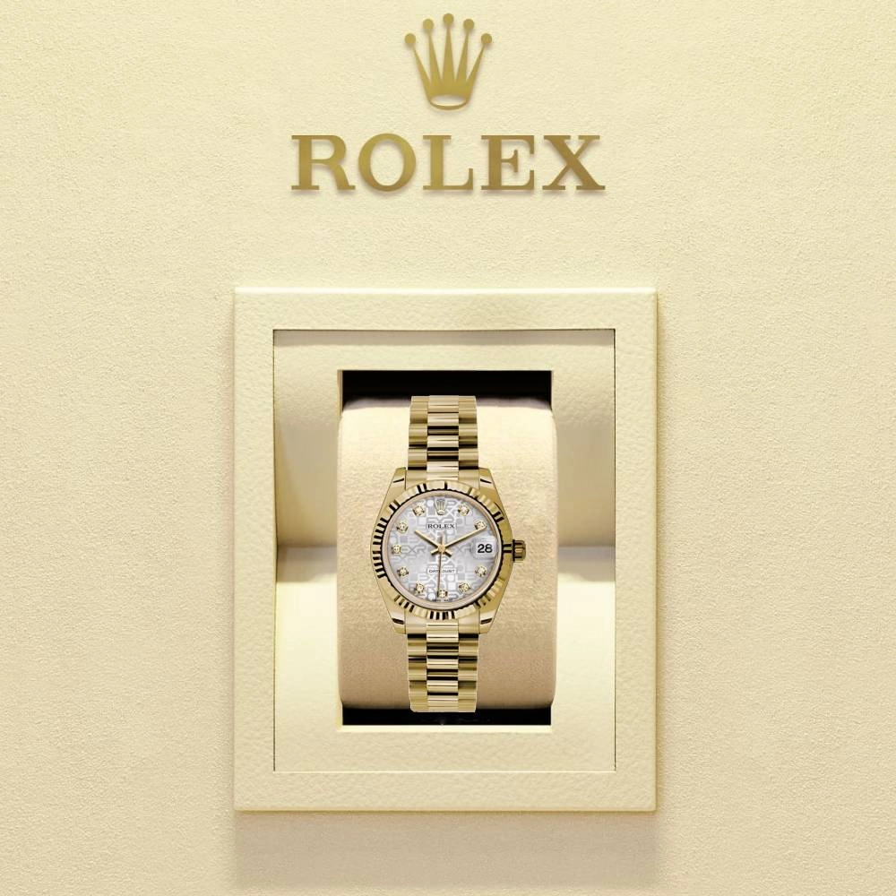 Rolex Datejust 31mm - Ref: 178278 sjdp - Silver Jubilee Dial, 18K Yellow Gold President Bracelet Women's Watch