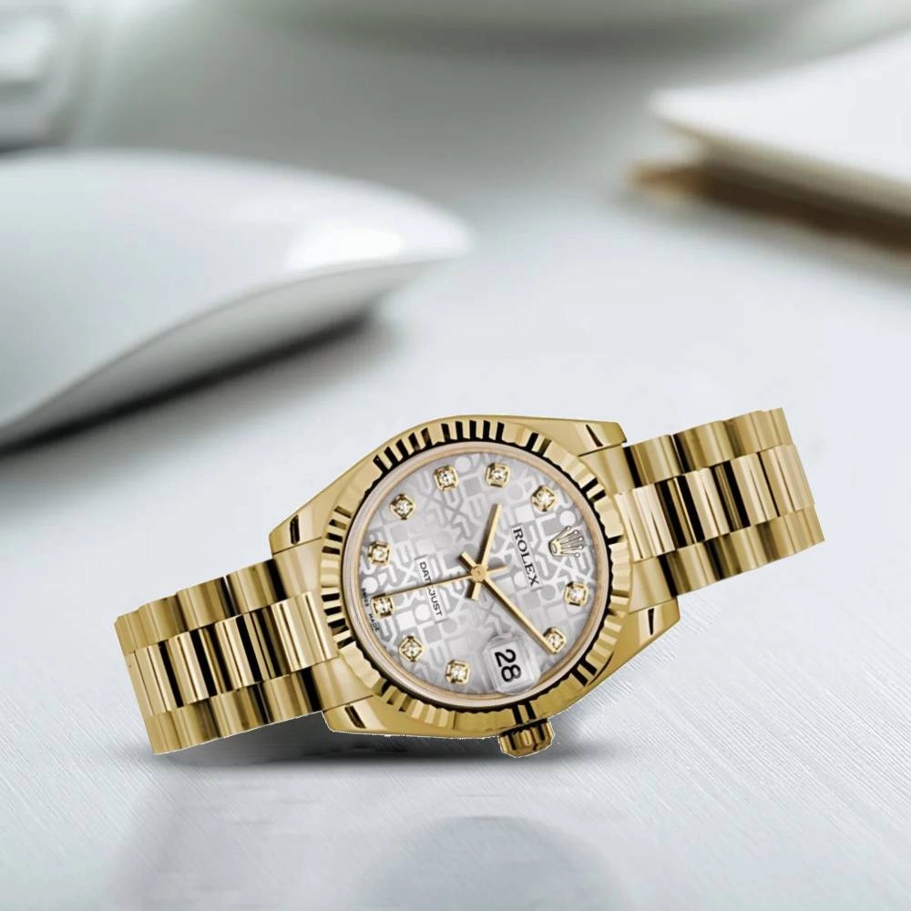 Rolex Datejust 31mm - Ref: 178278 sjdp - Silver Jubilee Dial, 18K Yellow Gold President Bracelet Women's Watch