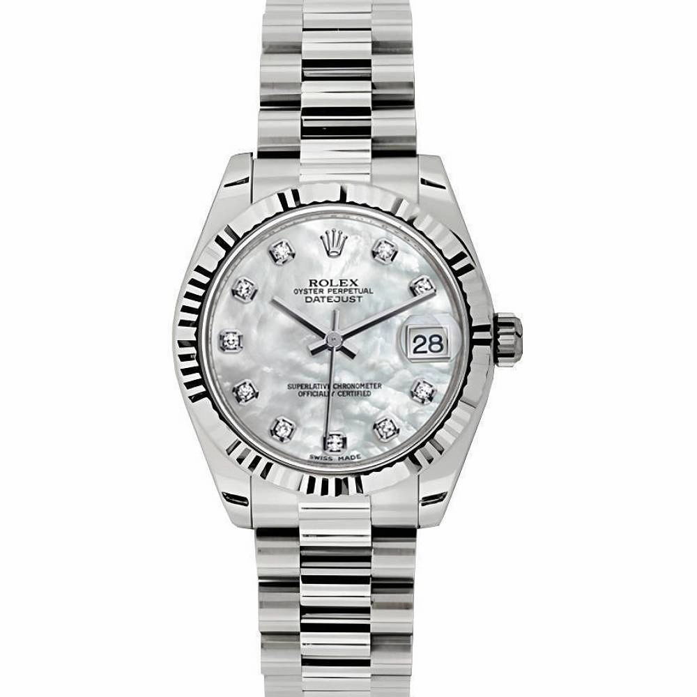 Rolex Datejust 31mm - Ref: 178279 mdp - White Mother of Pearl Dial, 18K White Gold President Bracelet Women's Watch