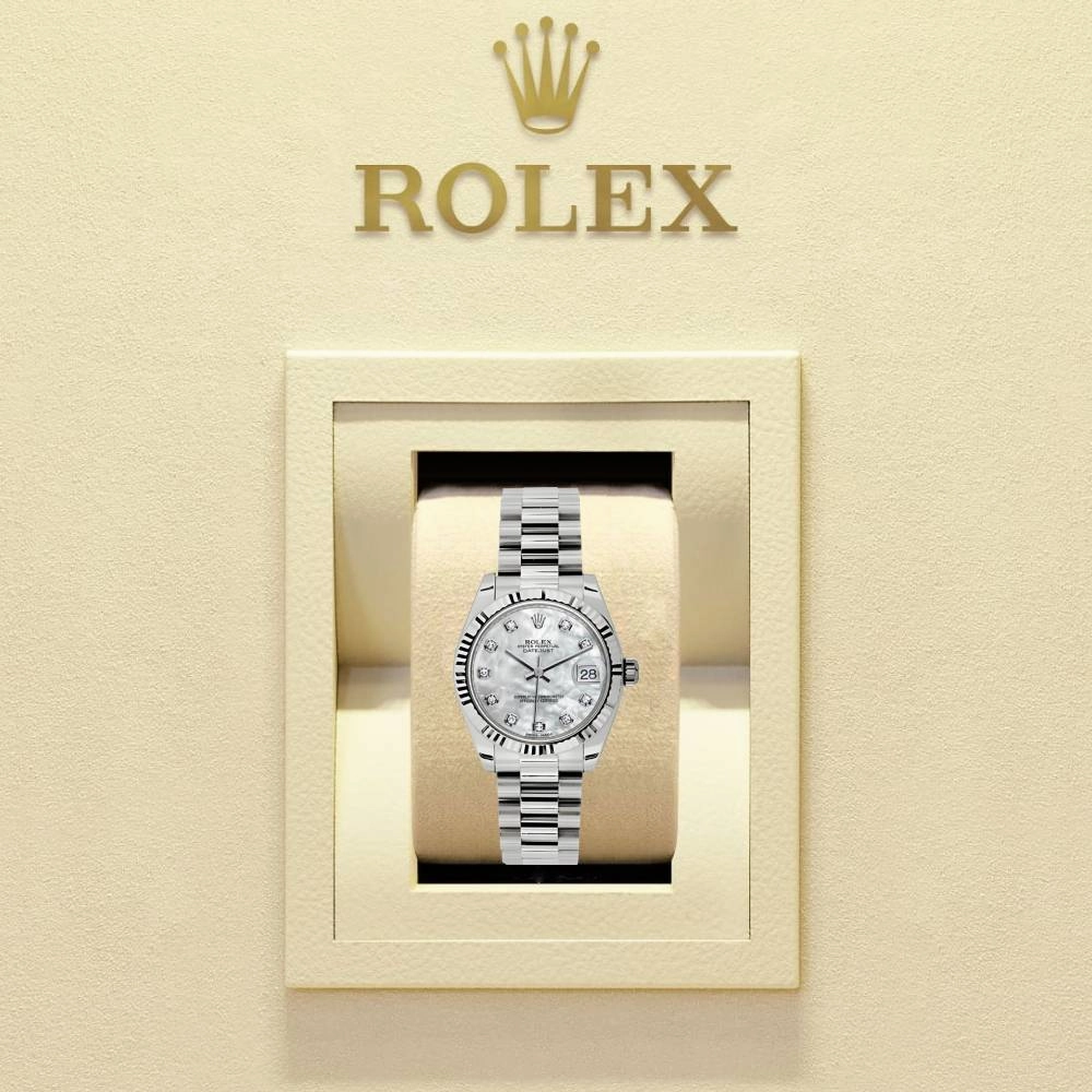 Rolex Datejust 31mm - Ref: 178279 mdp - White Mother of Pearl Dial, 18K White Gold President Bracelet Women's Watch
