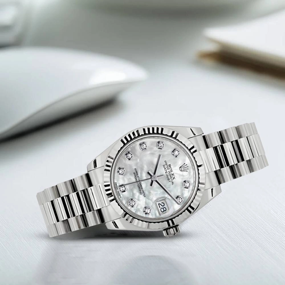 Rolex Datejust 31mm - Ref: 178279 mdp - White Mother of Pearl Dial, 18K White Gold President Bracelet Women's Watch