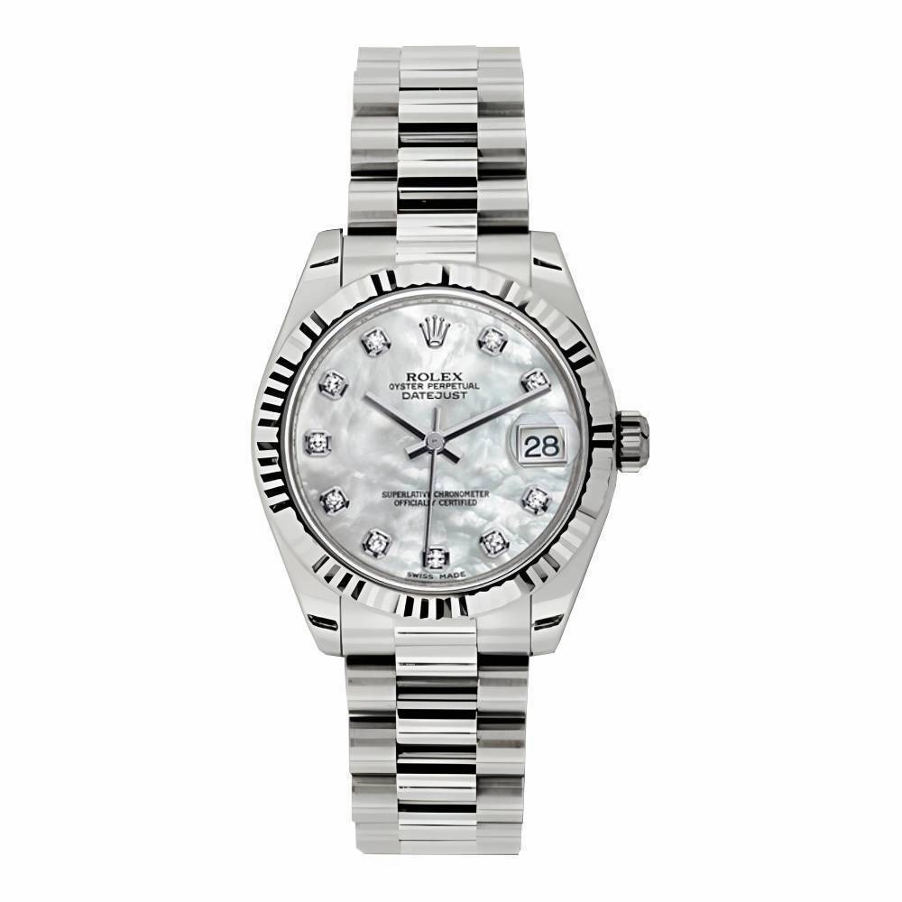 Rolex Datejust 31mm - Ref: 178279 mdp - White Mother of Pearl Dial, 18K White Gold President Bracelet Women's Watch