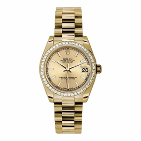 Rolex Datejust 31mm - Ref: 178288 chcap 2 - Champagne Dial & Diamond Bezel, 18K Yellow Gold President Bracelet Women's Watch