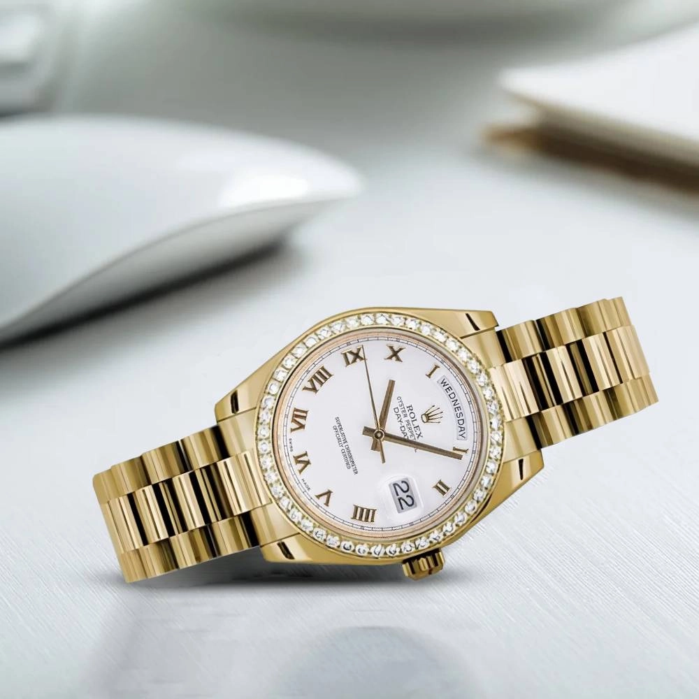 Rolex Datejust 31mm - Ref: 178288 wrp - White Dial & Diamond Bezel, 18K Yellow Gold President Bracelet Women's Watch
