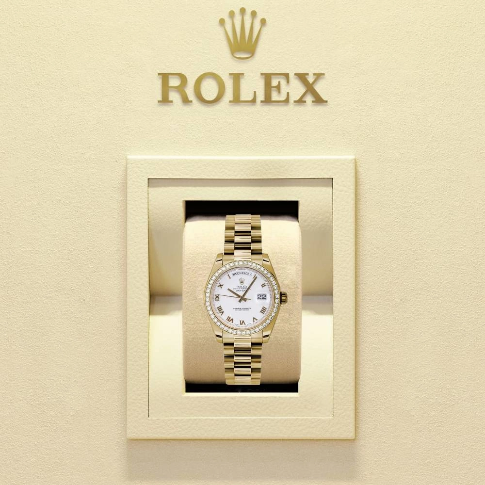 Rolex Datejust 31mm - Ref: 178288 wrp - White Dial & Diamond Bezel, 18K Yellow Gold President Bracelet Women's Watch