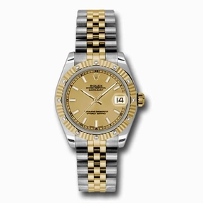 Rolex Datejust 31mm - Ref: 178313 chij - Champagne Stick Dial & Diamond Bezel, Two Tone Stainless Steel & 18K Yellow Gold Jubilee Bracelet Women's Watch