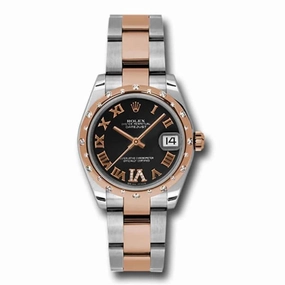 Rolex Datejust 31mm - Ref: 178341 bkdro - Black Roman Diamond Dial & Diamond Bezel, Two Tone Stainless Steel & 18K Rose Gold Oyster Bracelet Women's Watch