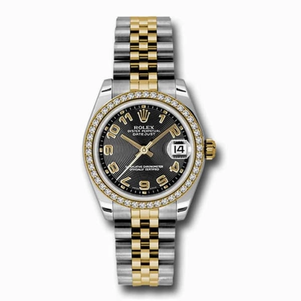 Rolex Datejust 31mm - Ref: 178383 bkcaj - Black Dial & Diamond Bezel, Two Tone Stainless Steel & 18K Yellow Gold Jubilee Bracelet Women's Watch