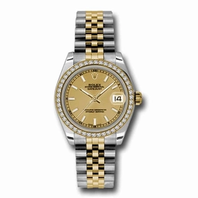 Rolex Datejust 31mm - Ref: 178383 chij - Champagne Stick Dial & Diamond Bezel, Two Tone Stainless Steel & 18K Yellow Gold Jubilee Bracelet Women's Watch