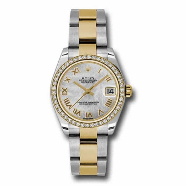 Rolex Datejust 31mm - Ref: 178383 mro - White Mother of Pearl Roman Dial & Diamond Bezel, Two Tone Stainless Steel & 18K Yellow Gold Oyster Bracelet Women's Watch