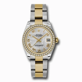 Rolex Datejust 31mm - Ref: 178383 mro - White Mother of Pearl Roman Dial & Diamond Bezel, Two Tone Stainless Steel & 18K Yellow Gold Oyster Bracelet Women's Watch
