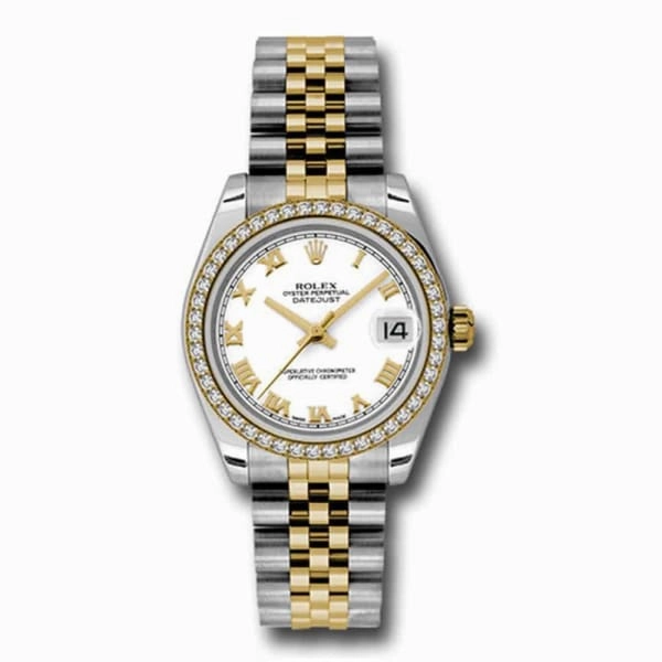 Rolex Datejust 31mm - Ref: 178383 wrj - White Roman Dial & Diamond Bezel, Two Tone Stainless Steel & 18K Yellow Gold Jubilee Bracelet Women's Watch
