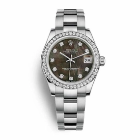 Rolex Datejust 31mm - Ref: 178384-0019 - Black Mother of Pearl Dial & Diamond Bezel, Stainless Steel Oyster Bracelet Women's Watch