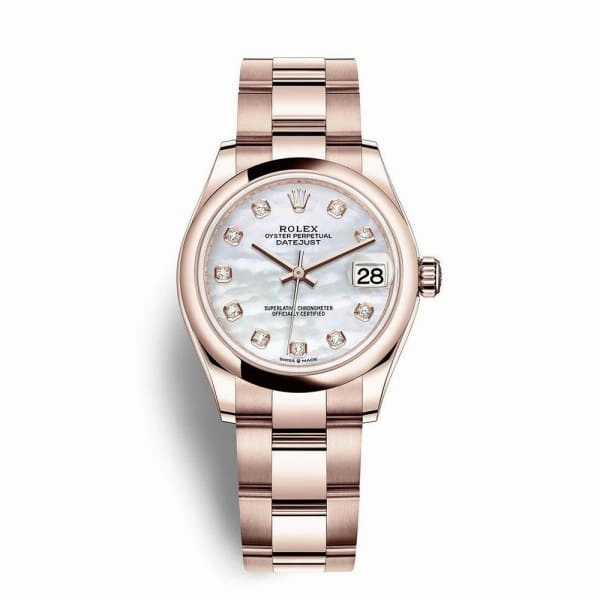 Rolex Datejust 31mm - Ref: 278245-0013 - White Mother of Pearl Diamond Dial, 18K Rose Gold Oyster Bracelet Women's Watch