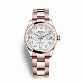 Rolex Datejust 31mm - Ref: 278245-0013 - White Mother of Pearl Diamond Dial, 18K Rose Gold Oyster Bracelet Women's Watch