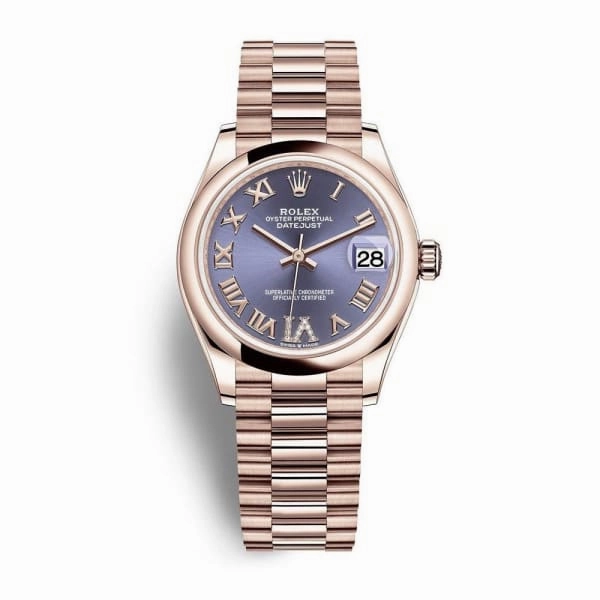 Rolex Datejust 31mm - Ref: 278245-0028 - Aubergine Purple Dial, 18K Rose Gold Oyster Bracelet Women's Watch