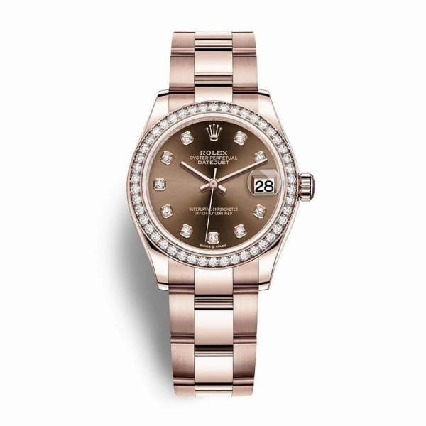 Rolex Datejust 31mm - Ref: 278285rbr-0012 - Chocolate Diamond Dial & Diamond Bezel, 18K Rose Gold Oyster Bracelet Women's Watch