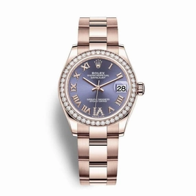 Rolex Datejust 31mm - Ref: 278285rbr-0022 - Aubergine Purple Dial & Diamond Bezel, 18K Rose Gold Oyster Bracelet Women's Watch