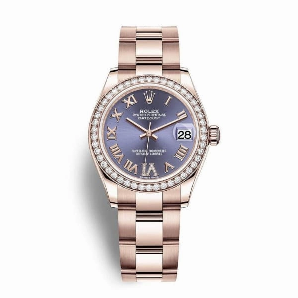 Rolex Datejust 31mm - Ref: 278285rbr-0022 - Aubergine Purple Dial & Diamond Bezel, 18K Rose Gold Oyster Bracelet Women's Watch
