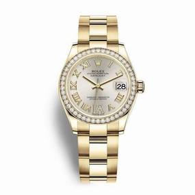 Rolex Datejust 31mm - Ref: 278288rbr-0019 - Silver Roman Diamond Dial & Diamond Bezel, 18K Yellow Gold Oyster Bracelet Women's Watch