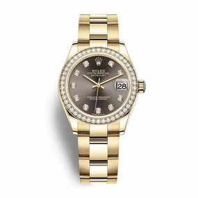 Rolex Datejust 31mm - Ref: 278288rbr-0029 - Dark Grey Diamond Dial & Diamond Bezel, 18K Yellow Gold Oyster Bracelet Women's Watch