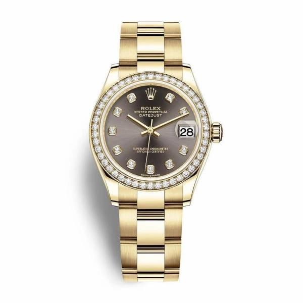 Rolex Datejust 31mm - Ref: 278288rbr-0029 - Dark Grey Diamond Dial & Diamond Bezel, 18K Yellow Gold Oyster Bracelet Women's Watch