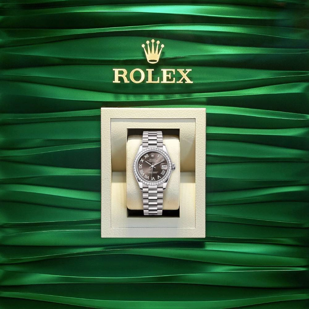 Rolex Datejust 31mm - Ref: 278289rbr-0017 - Dark Grey Roman Dial & Diamond Bezel, 18K White Gold President Bracelet Women's Watch
