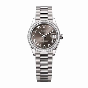 Rolex Datejust 31mm - Ref: 278289rbr-0017 - Dark Grey Roman Dial & Diamond Bezel, 18K White Gold President Bracelet Women's Watch