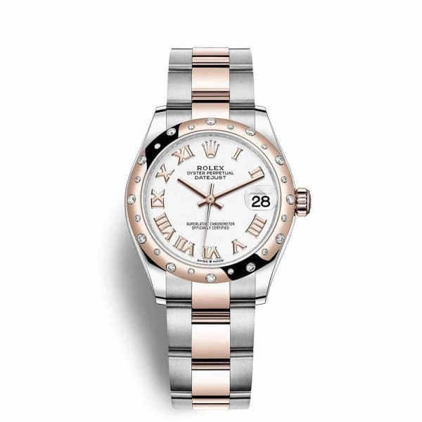 Rolex Datejust 31mm - Ref: 278341rbr-0001 - White Roman Dial & Diamond Bezel, Two Tone Stainless Steel & 18K Rose Gold Oyster Bracelet Women's Watch