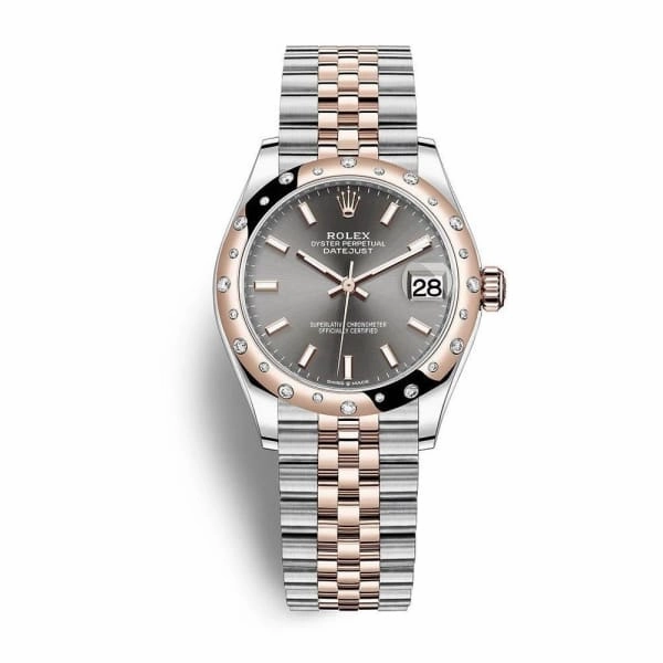 Rolex Datejust 31mm - Ref: 278341rbr-0018 - Slate Dark Grey Stick Dial & Diamond Bezel, Two Tone Stainless Steel & 18K Rose Gold Jubilee Bracelet Women's Watch