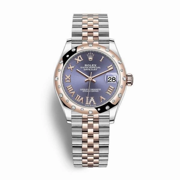 Rolex Datejust 31mm - Ref: 278341rbr-0020 - Aubergine Purple Roman Diamond Dial & Diamond Bezel, Two Tone Stainless Steel & 18K Rose Gold Jubilee Bracelet Women's Watch