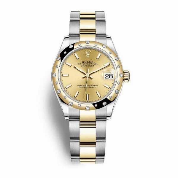 Rolex Datejust 31mm - Ref: 278343rbr-0013 - Champagne Stick Dial & Diamond Bezel, Two Tone Stainless Steel & 18K Yellow Gold Oyster Bracelet Women's Watch