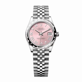 Rolex Datejust 31mm - Ref: 278344rbr-0022 - Pink Roman Dial & Diamond Bezel, Stainless Steel Jubilee Bracelet Women's Watch
