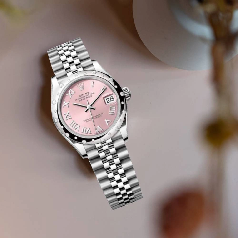 Rolex Datejust 31mm - Ref: 278344rbr-0022 - Pink Roman Dial & Diamond Bezel, Stainless Steel Jubilee Bracelet Women's Watch