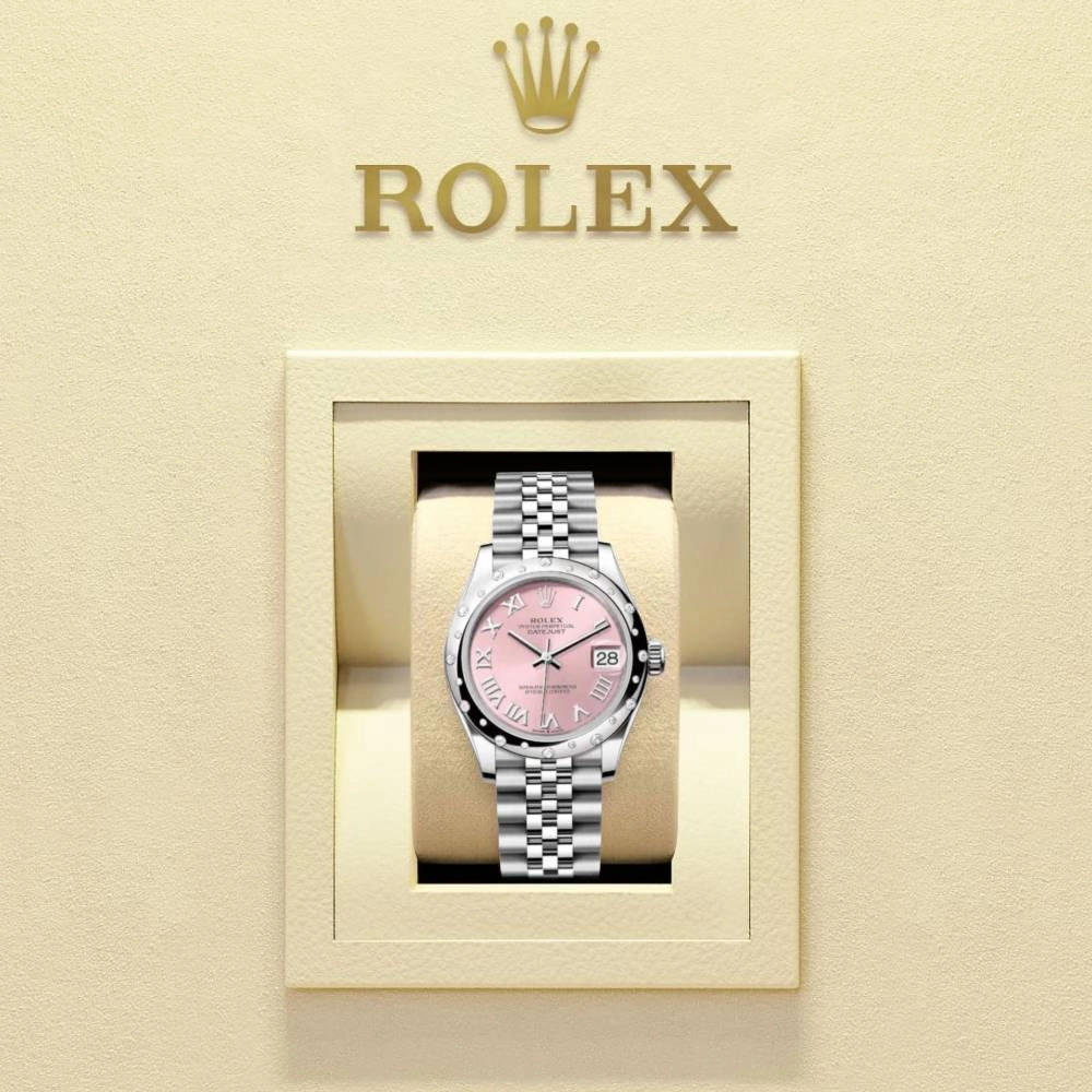 Rolex Datejust 31mm - Ref: 278344rbr-0022 - Pink Roman Dial & Diamond Bezel, Stainless Steel Jubilee Bracelet Women's Watch