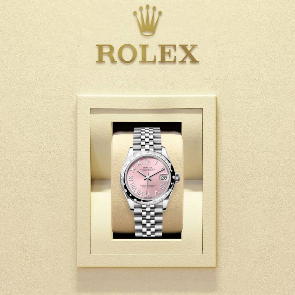 Rolex Datejust 31mm - Ref: 278344rbr-0022 - Pink Roman Dial & Diamond Bezel, Stainless Steel Jubilee Bracelet Women's Watch