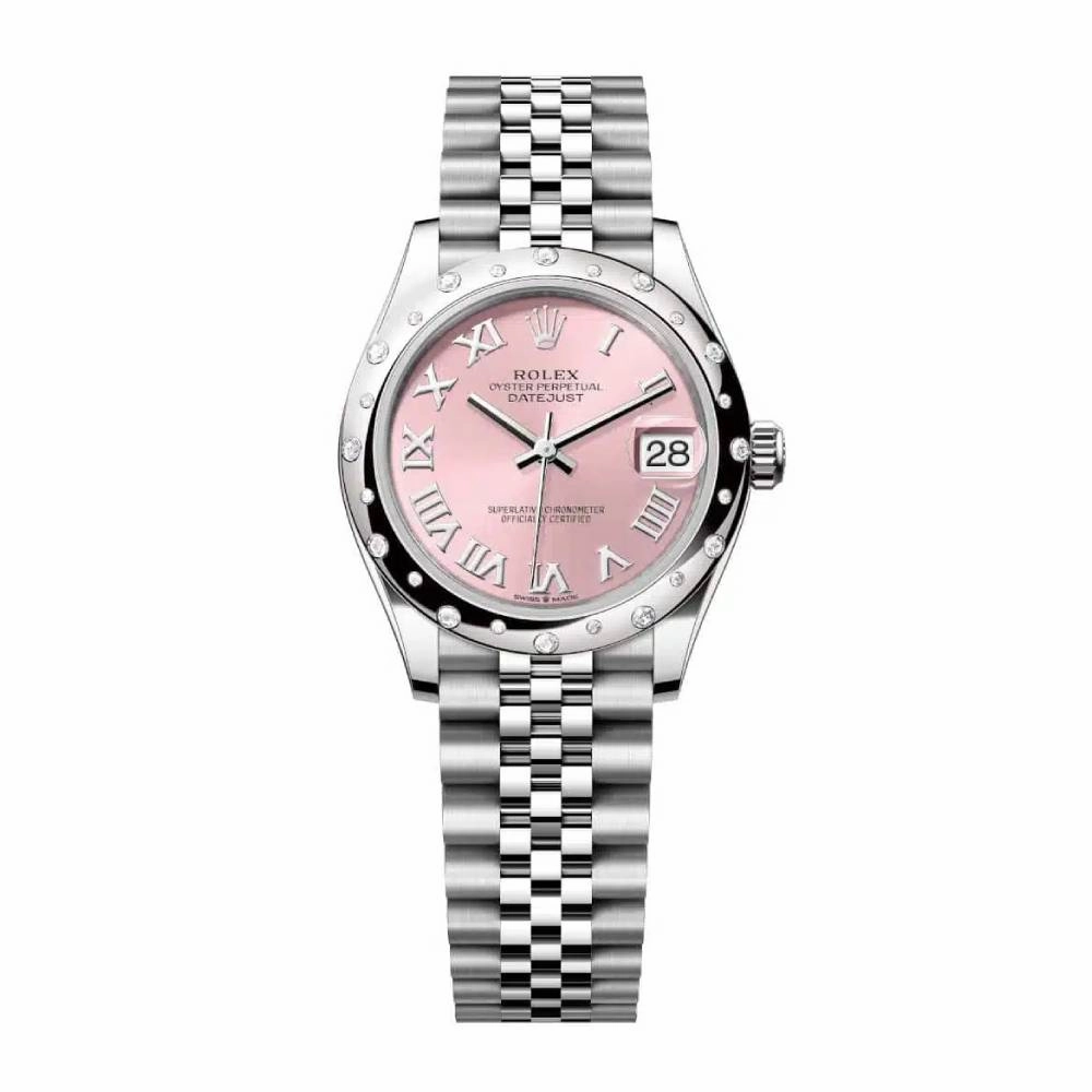 Rolex Datejust 31mm - Ref: 278344rbr-0022 - Pink Roman Dial & Diamond Bezel, Stainless Steel Jubilee Bracelet Women's Watch