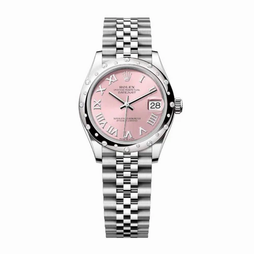 Rolex Datejust 31mm - Ref: 278344rbr-0022 - Pink Roman Dial & Diamond Bezel, Stainless Steel Jubilee Bracelet Women's Watch