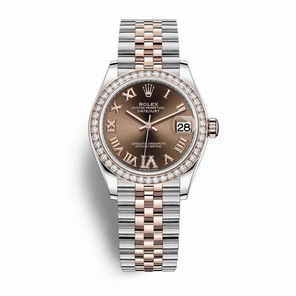 Rolex Datejust 31mm - Ref: 278381rbr-0006 - Chocolate Roman Diamond Dial & Diamond Bezel, Two Tone Stainless Steel & 18K Rose Gold Jubilee Bracelet Women's Watch