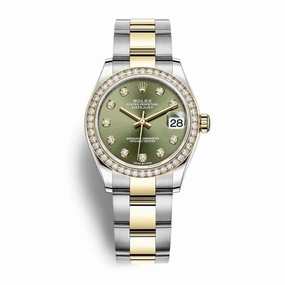 Rolex Datejust 31mm - Ref: 278383rbr-0029 - Olive Green Diamond Dial & Diamond Bezel, Two Tone Stainless Steel & 18K Yellow Gold Oyster Bracelet Women's Watch