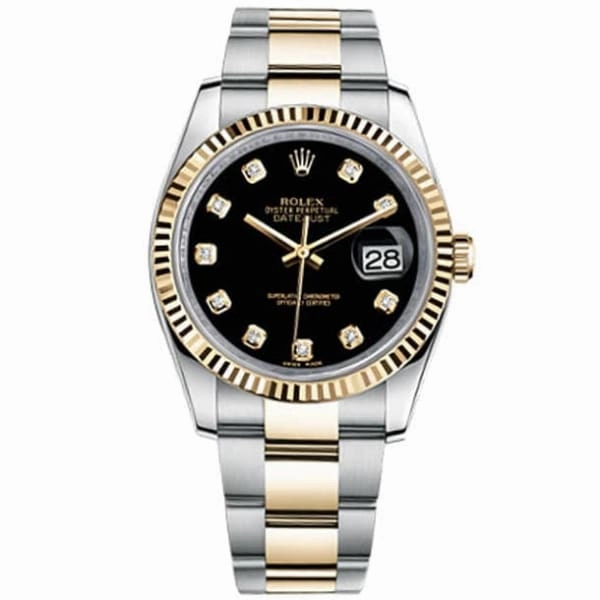 Rolex Datejust 36mm - Ref: 116233BKDO - Black Diamond Dial, Two Tone Stainless Steel & 18K Yellow Gold Oyster Bracelet Watch