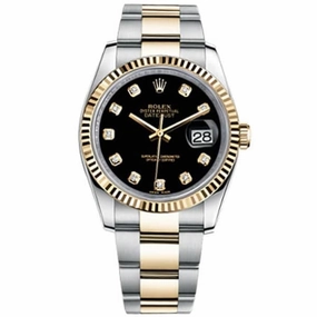 Rolex Datejust 36mm - Ref: 116233BKDO - Black Diamond Dial, Two Tone Stainless Steel & 18K Yellow Gold Oyster Bracelet Watch
