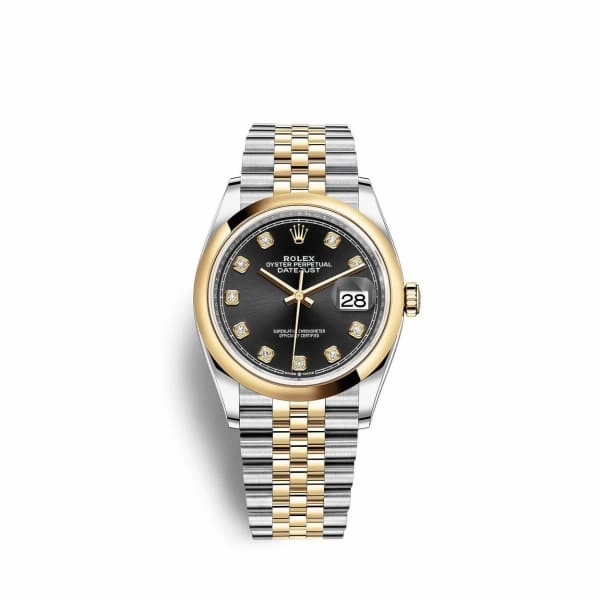 Rolex Datejust 36mm - Ref: 126203-0021 - Black Diamond Dial, Two Tone Stainless Steel & 18K Yellow Gold Jubilee Bracelet Watch