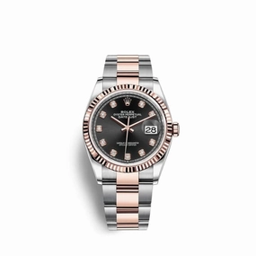 Rolex Datejust 36mm - Ref: 126231-0020 - Black Diamond Dial, Two Tone Stainless Steel & 18K Rose Gold Oyster Bracelet Watch