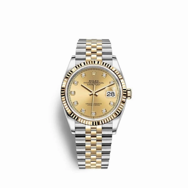 Rolex Datejust 36mm - Ref: 126233-0017 - Champagne Diamond Dial, Two Tone Stainless Steel & 18K Yellow Gold Jubilee Bracelet Watch