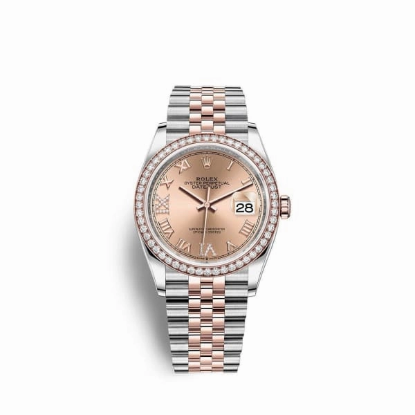 Rolex Datejust 36mm - Ref: 126281rbr-0015 - Rose Roman Diamond Dial & Diamond Bezel, Two Tone Stainless Steel & 18K Rose Gold Jubilee Bracelet Watch