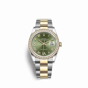 Rolex Datejust 36mm - Ref: 126283rbr-0012 - Olive Green Roman Diamond Dial & Diamond Bezel, Two Tone Stainless Steel & 18K Yellow Gold Oyster Bracelet Watch