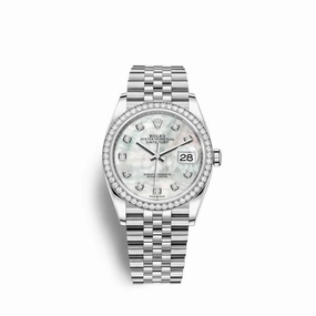 Rolex Datejust 36mm - Ref: 126284rbr-0011 - White Mother of Pearl Diamond Dial & Diamond Bezel, Stainless Steel Jubilee Bracelet Watch