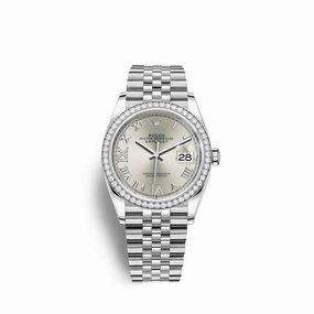 Rolex Datejust 36mm - Ref: 126284rbr-0021 - Silver Roman Diamond Dial & Diamond Bezel, Stainless Steel Jubilee Bracelet Watch